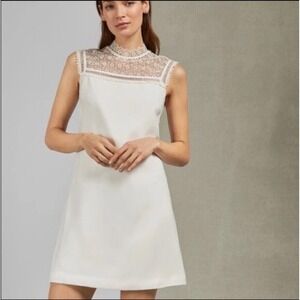 Ted Baker White Lace Bridal Shower Rehearsal Dinner Dress Small 1
